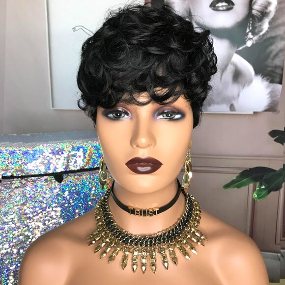 Short Curly Pixie Cut Wig Human Hair for Black Women Short Human Hair Pixie Cut - Picture 5 of 9
